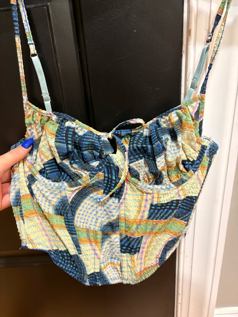 Textured Multicolor Cropped Bustier Top